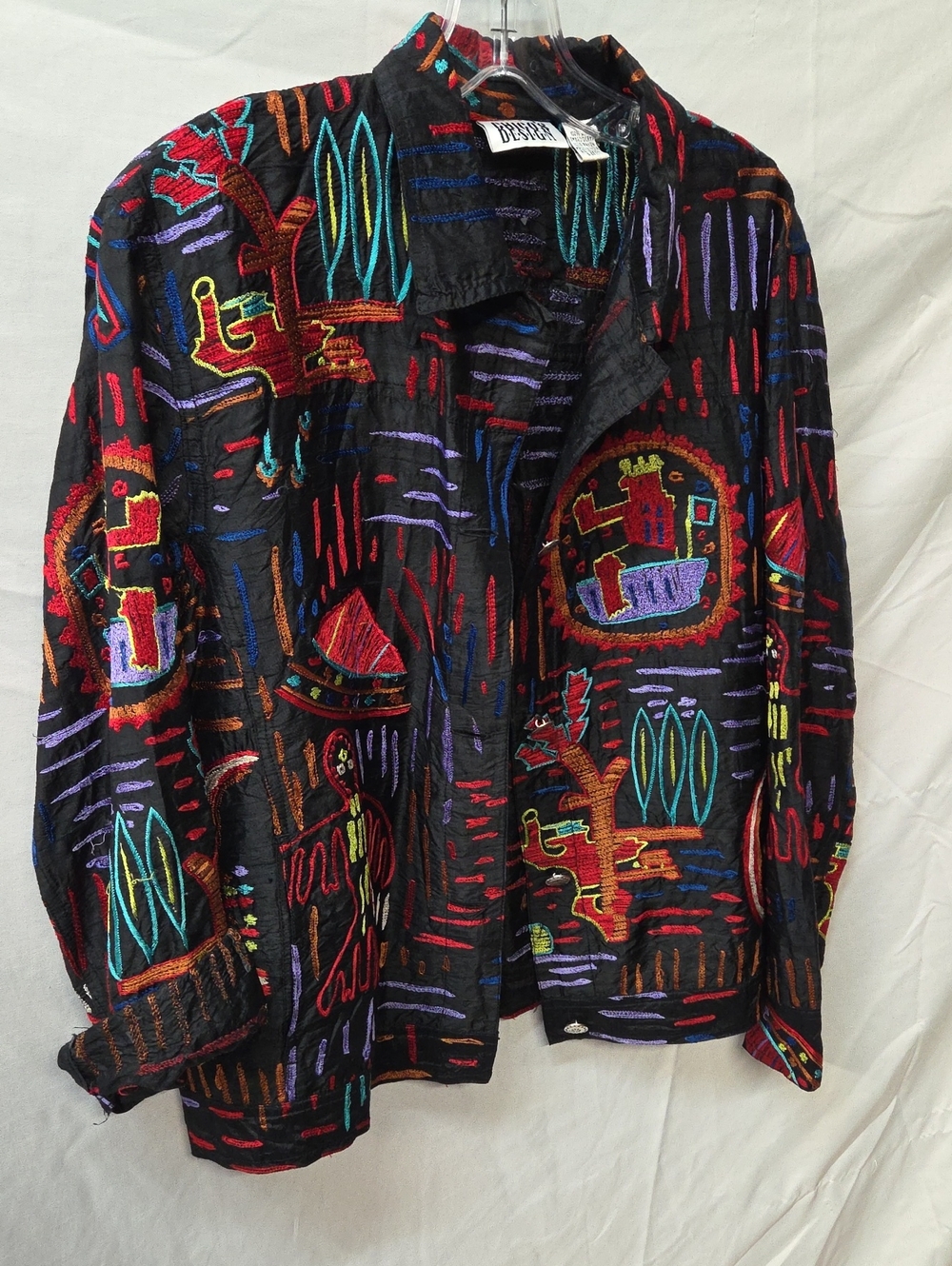 Chico's Black Multicolor  Embroidered Jacket Size 1
